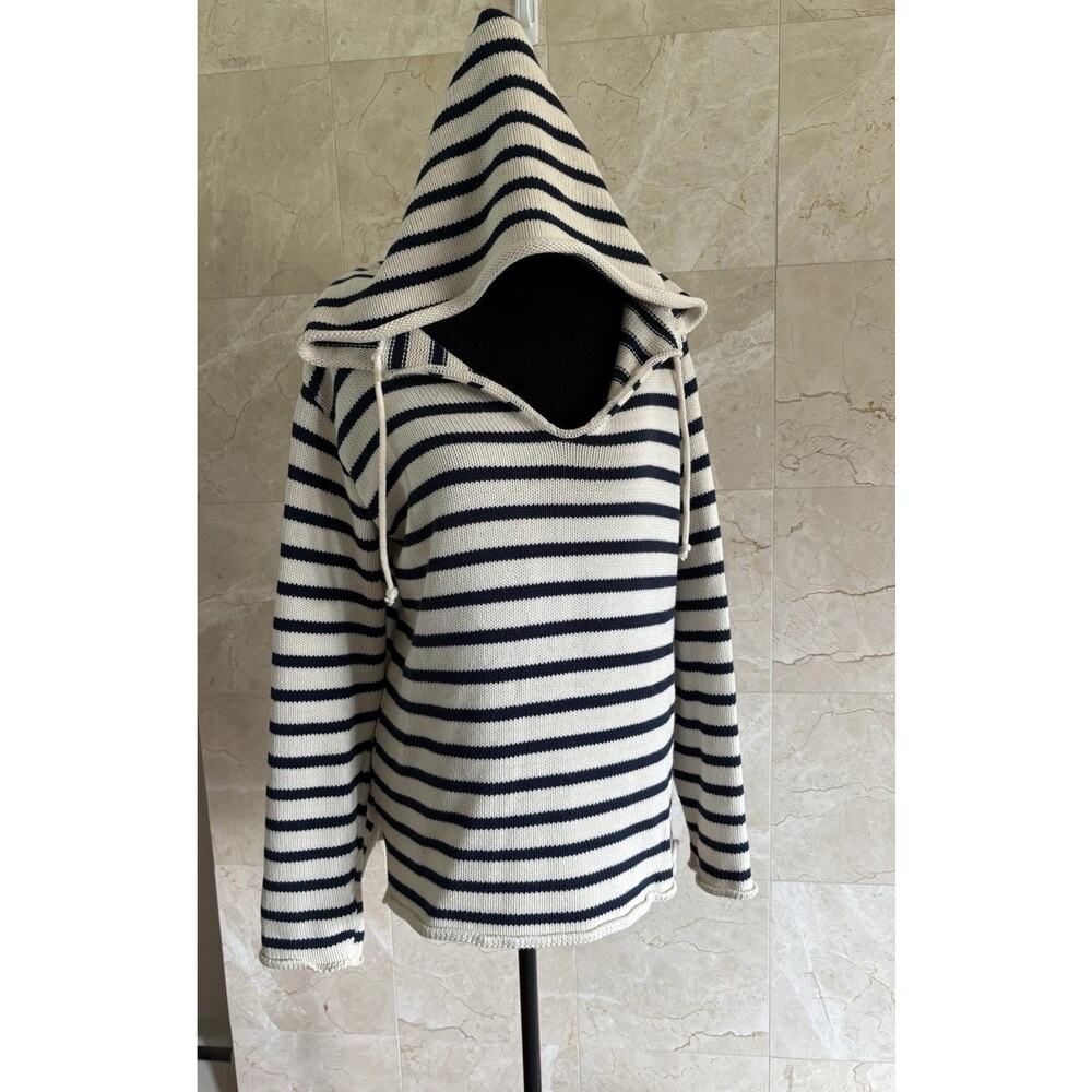VTG Binghamton Knitting Co. Cotton Stripe Hoodie Small USA Coastal Prep Classic